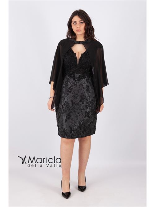 Abito midi tessuto damascato e pizzo MARICLA ELEGANCE | BB71007NERO